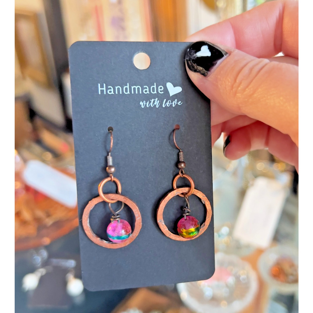 Artisan Made Hand Crafted Dangle Drop Earrings Copper Bead OOAK